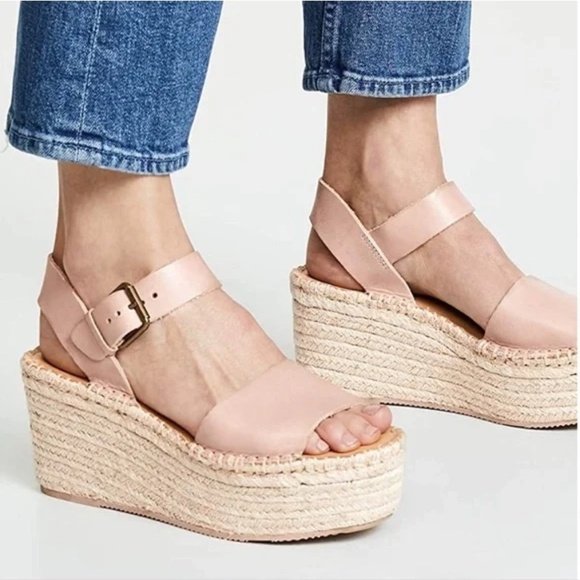 SOLUDOS MINORCA PLATFORM ESPADRILLE SANDAL 9 BLUSH NUDE WEDGE ADJ BUCKLE SUMMER - Picture 1 of 13